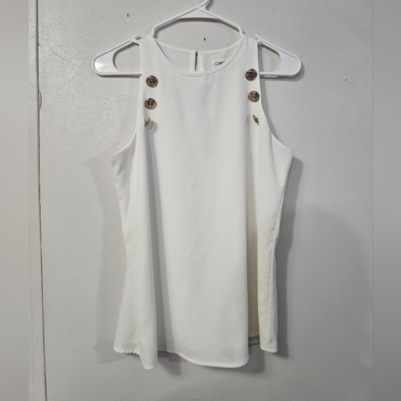 Calvin Klein Off White/cream Sleeveless Top With Gold Accent Buttons! - Picture 1 of 7